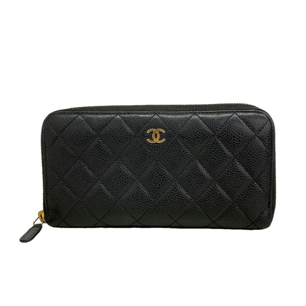 Chanel Matelassé Long Wallet, Caviar Leather, Black, Women's OP023521